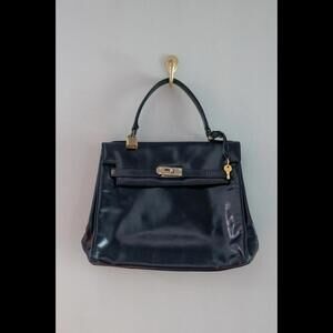 90s Y2K Black Faux Leather - Real Suede Interior - Black Gold Lock Purse